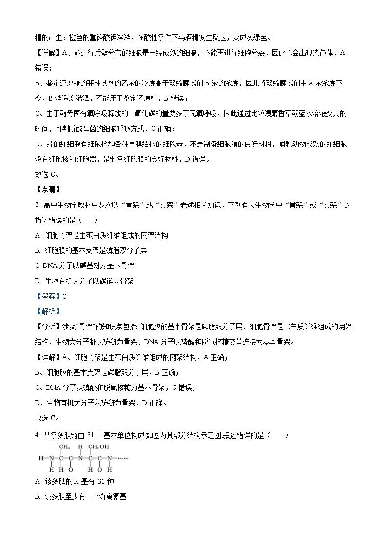 2022-2023学年江苏省盐城市射阳县中学高一上学期期末生物学试题(解析版)第2页