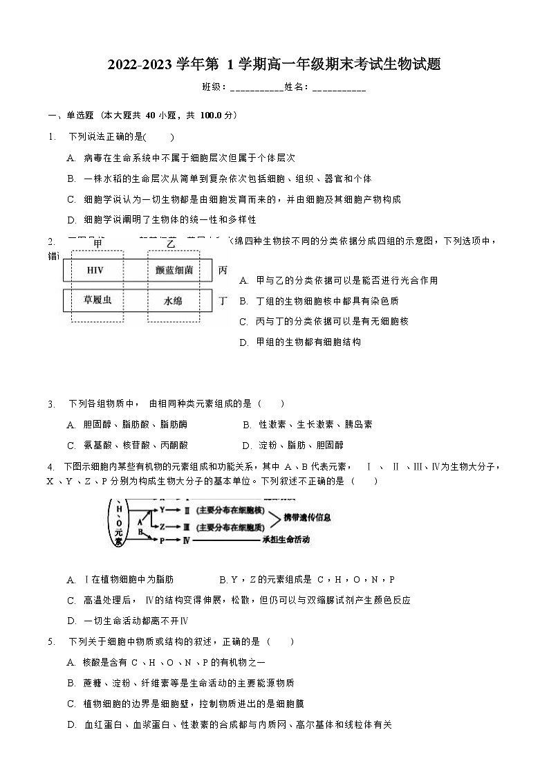 2022-2023学年陕西省榆林市府谷中学上学期高一年级期末质量检测生物试题第1页