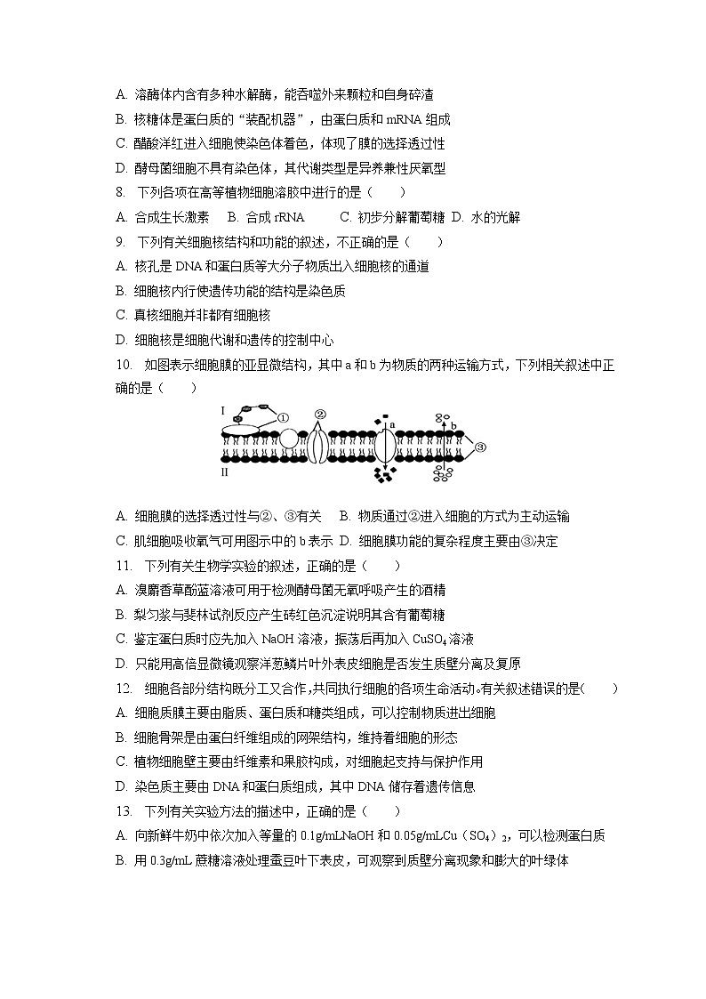 2022-2023学年重庆市高一(上)期末生物试卷(含答案解析)第2页