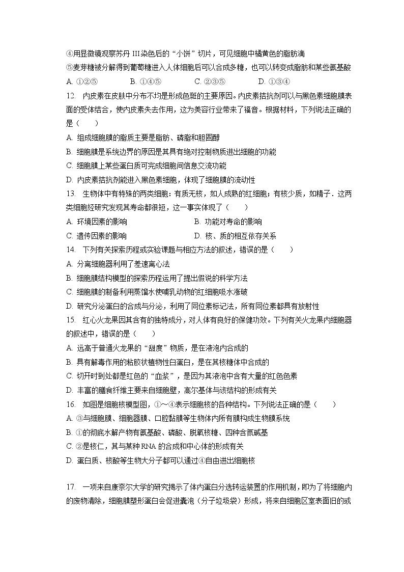2022-2023学年重庆市长寿中学高一（上）期末生物试卷（含答案解析）03