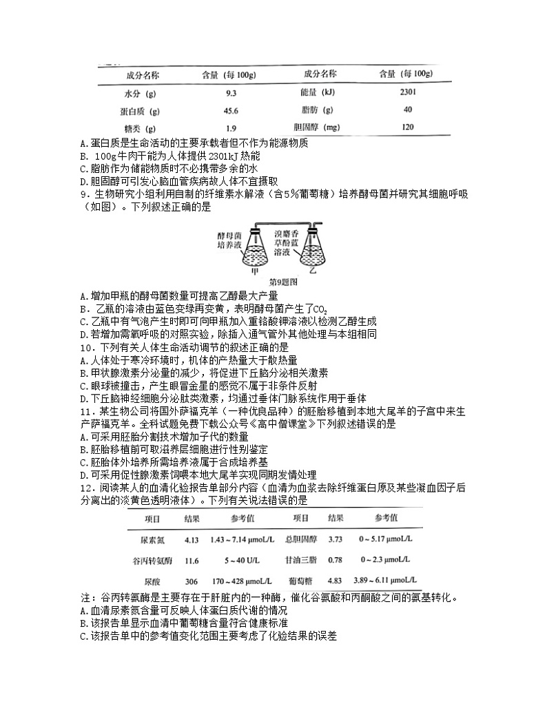 2023浙江省名校协作体高三下学期2月月考试题生物含答案第2页
