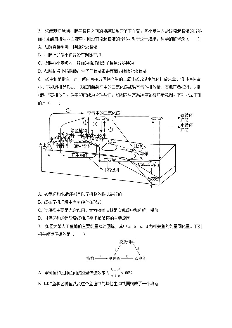 2022-2023学年陕西省西安中学高二(上)期末生物试卷(含答案解析)02