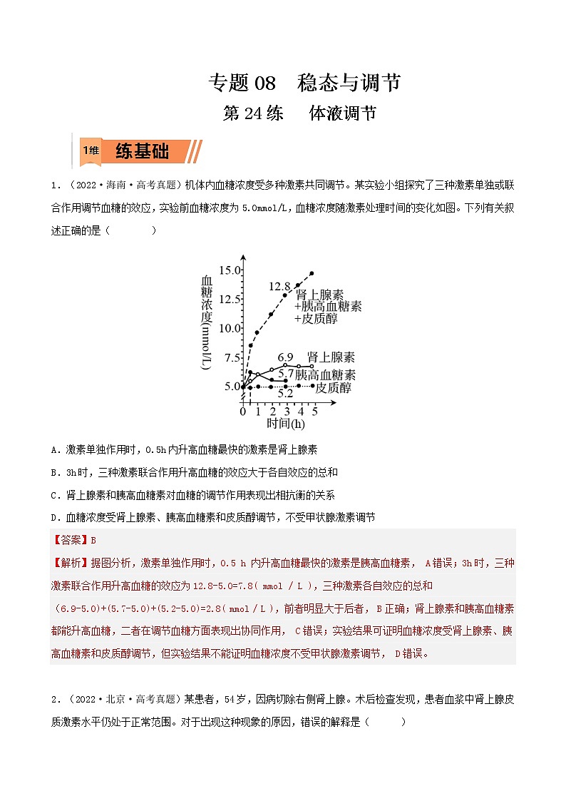 第24练 体液调节(解析版)第1页