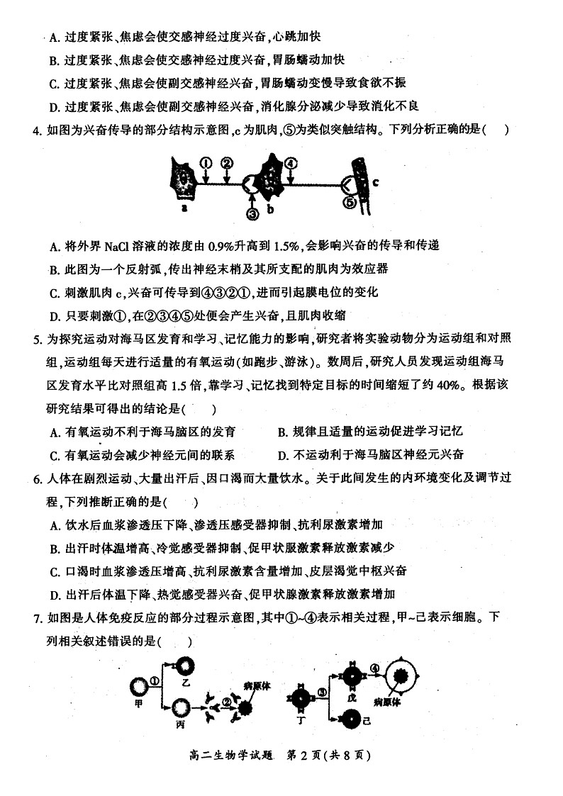 山西省大同市2022-2023學(xué)年高二年級上學(xué)期期末教學(xué)質(zhì)量監(jiān)測生物試題無答案第2頁