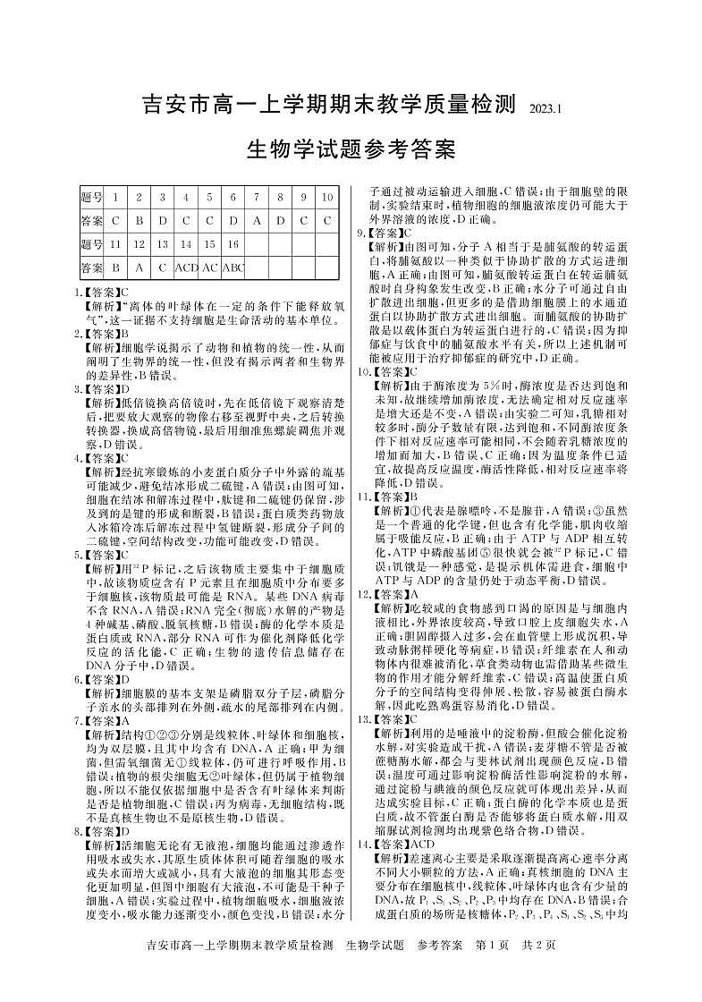 生物答案第1页