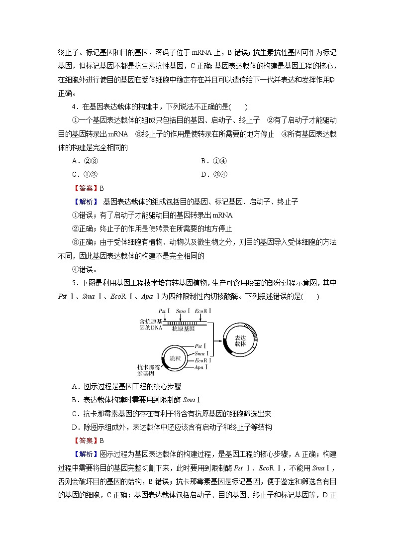 人教版(2019)高中生物选择性必修三第3章第2节基因工程的基本操作程序作业含答案02