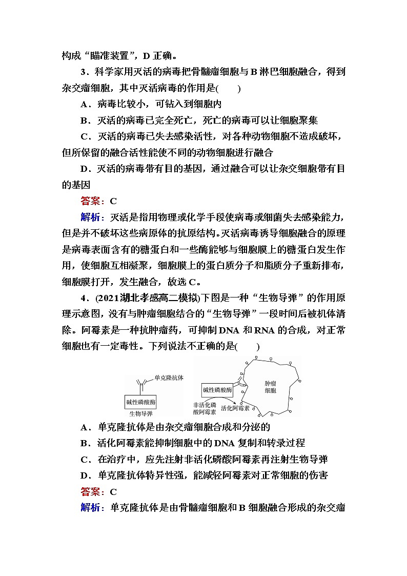 人教版高中生物选择性必修3动物细胞融合技术与单克隆抗体作业含答案第2页