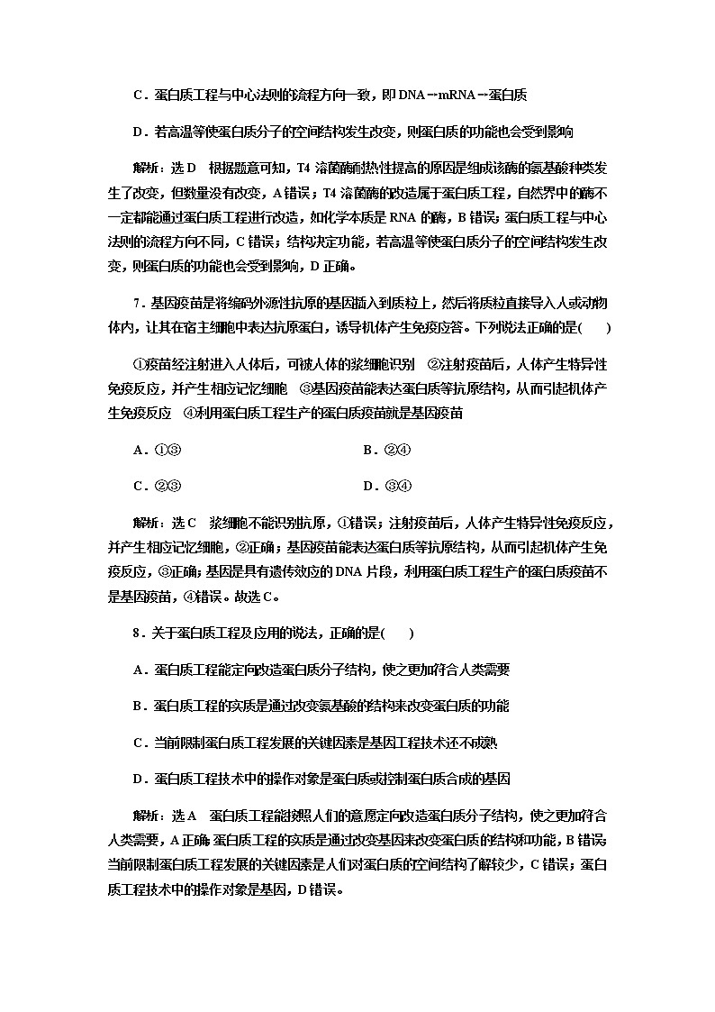 人教版高中生物选择性必修三蛋白质工程的原理和应用作业含答案03