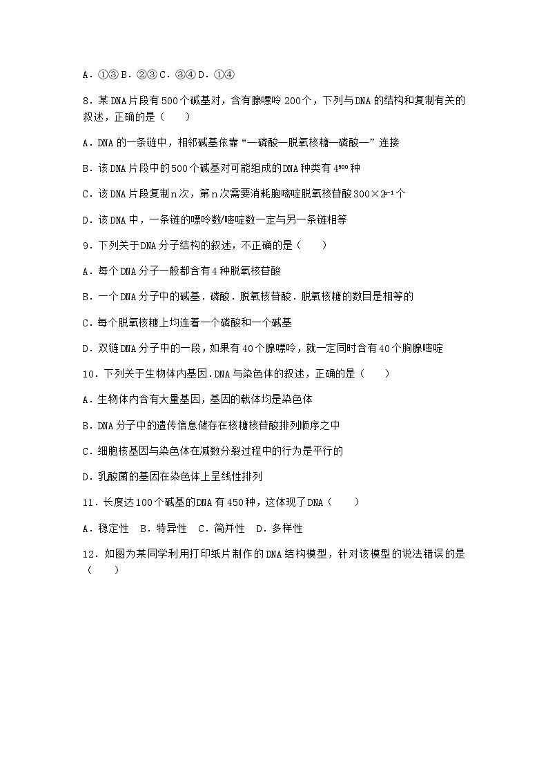 人教版高中生物必修2第2节DNA的结构同步作业含答案第3页