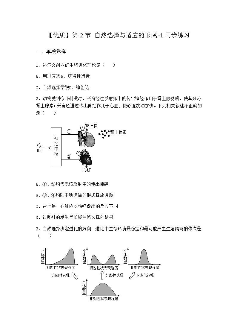 人教版高中生物必修2第2节自然选择与适应的形成同步作业含答案201