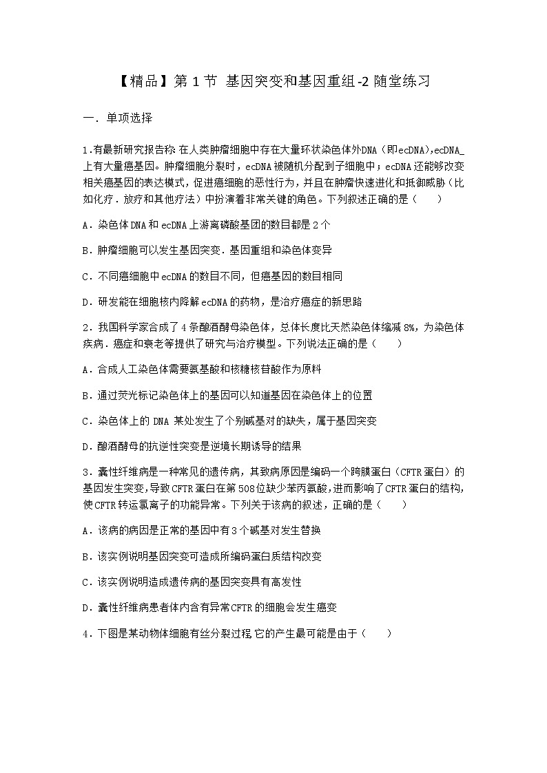 人教版高中生物必修2第1节基因突变和基因重组随堂作业含答案01
