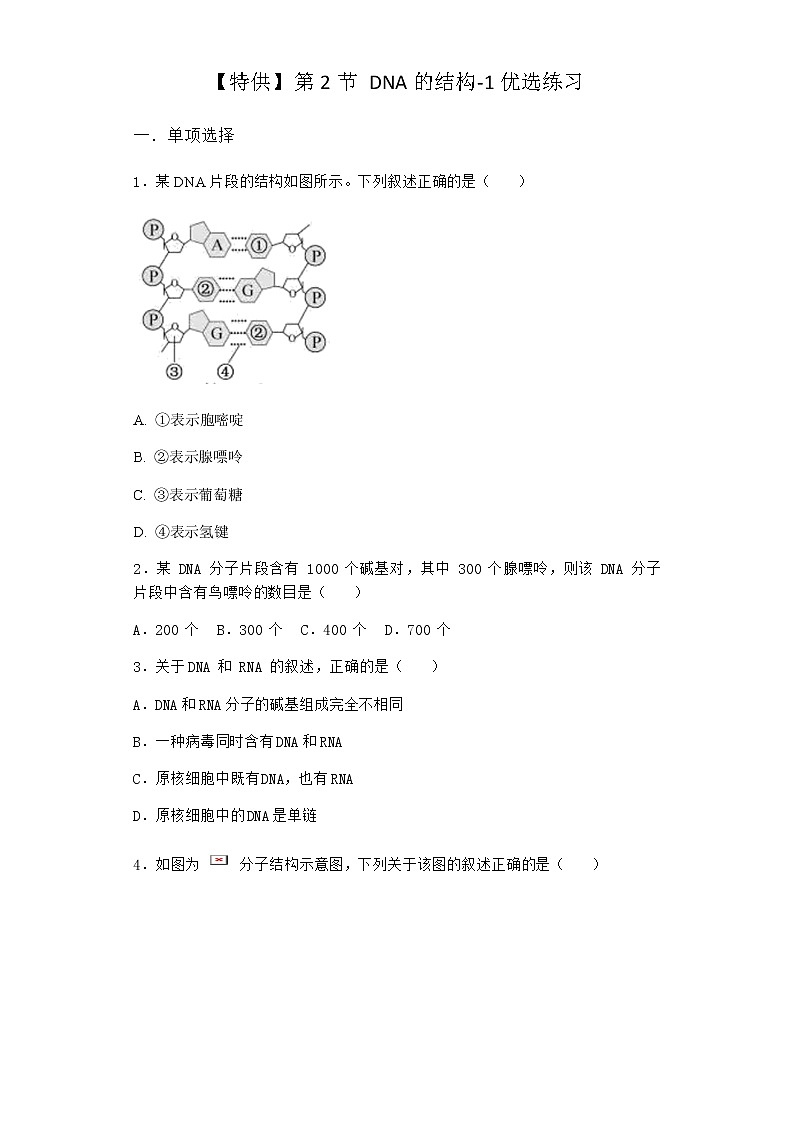 人教版高中生物必修2第2节DNA的结构优选作业含答案2第1页