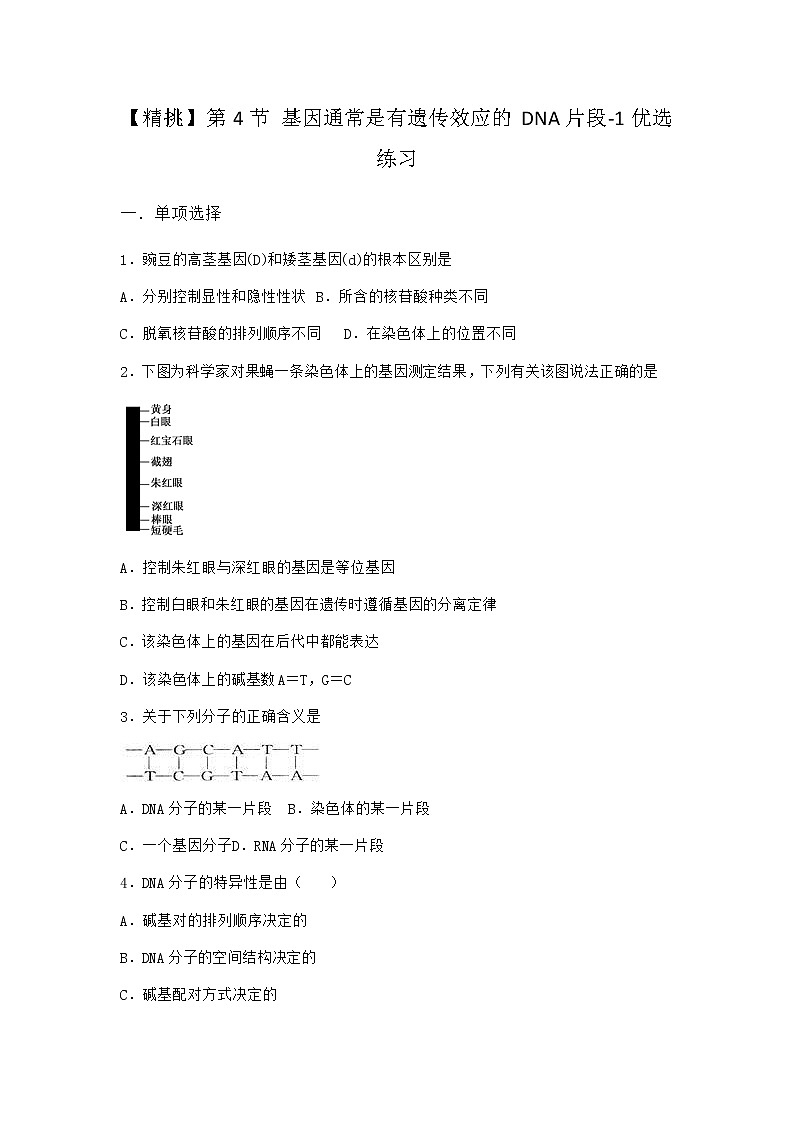 人教版高中生物必修2第4节基因通常是有遗传效应的DNA片段优选作业含答案101