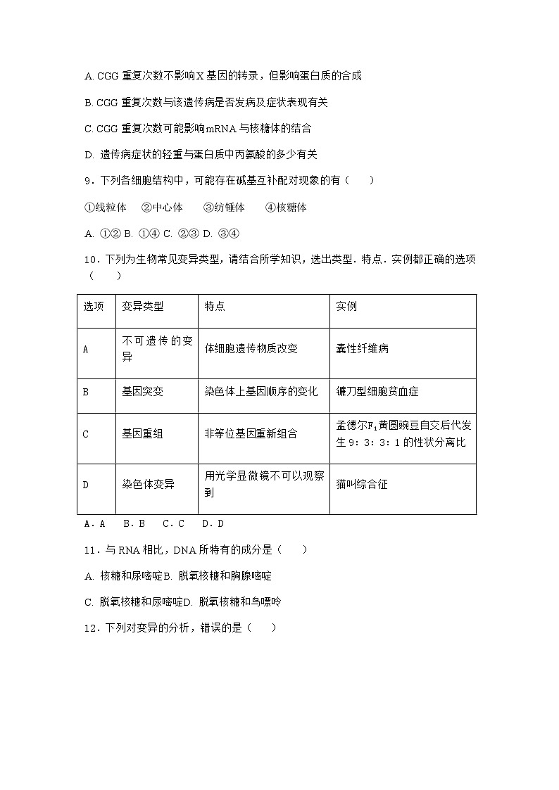 人教版高中生物必修2第1节基因突变和基因重组优选作业含答案203
