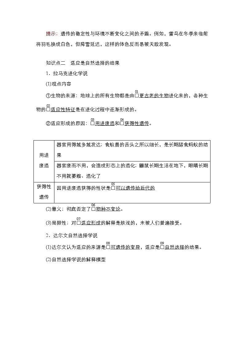 人教版高中生物必修二自然选择与适应的形成学案02