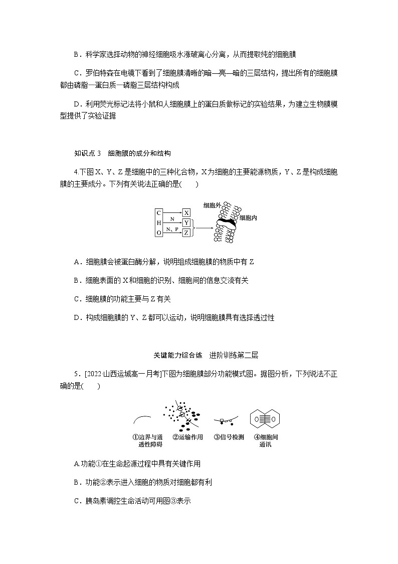 人教版高中生物必修一细胞膜的结构和功能作业含答案第2页