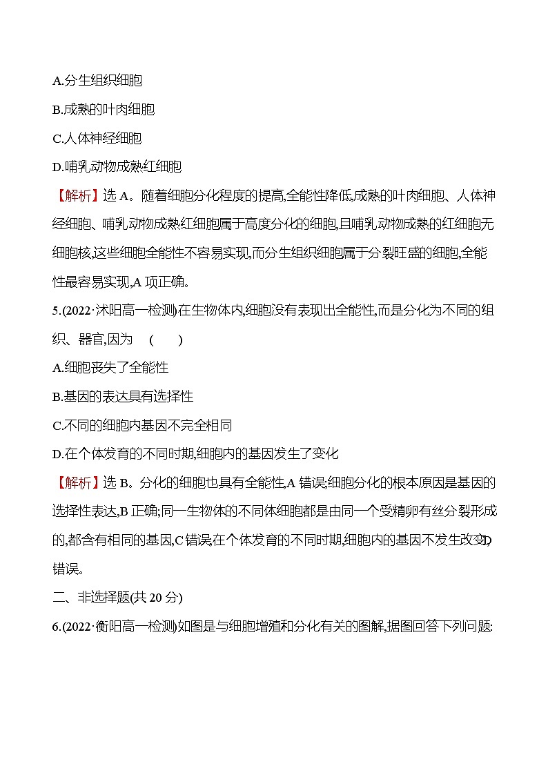 人教版高中生物必修一细胞的分化作业含答案03