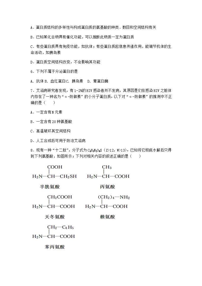 沪教版高中生物必修1第四节细胞的功能主要由蛋白质完成作业含答案2第2页