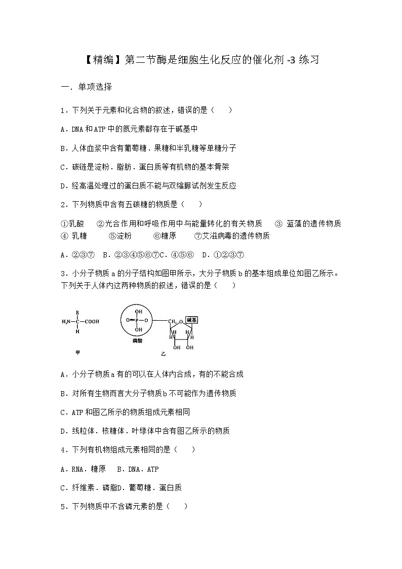 沪教版高中生物必修1第二节酶是细胞生化反应的催化剂作业含答案1第1页