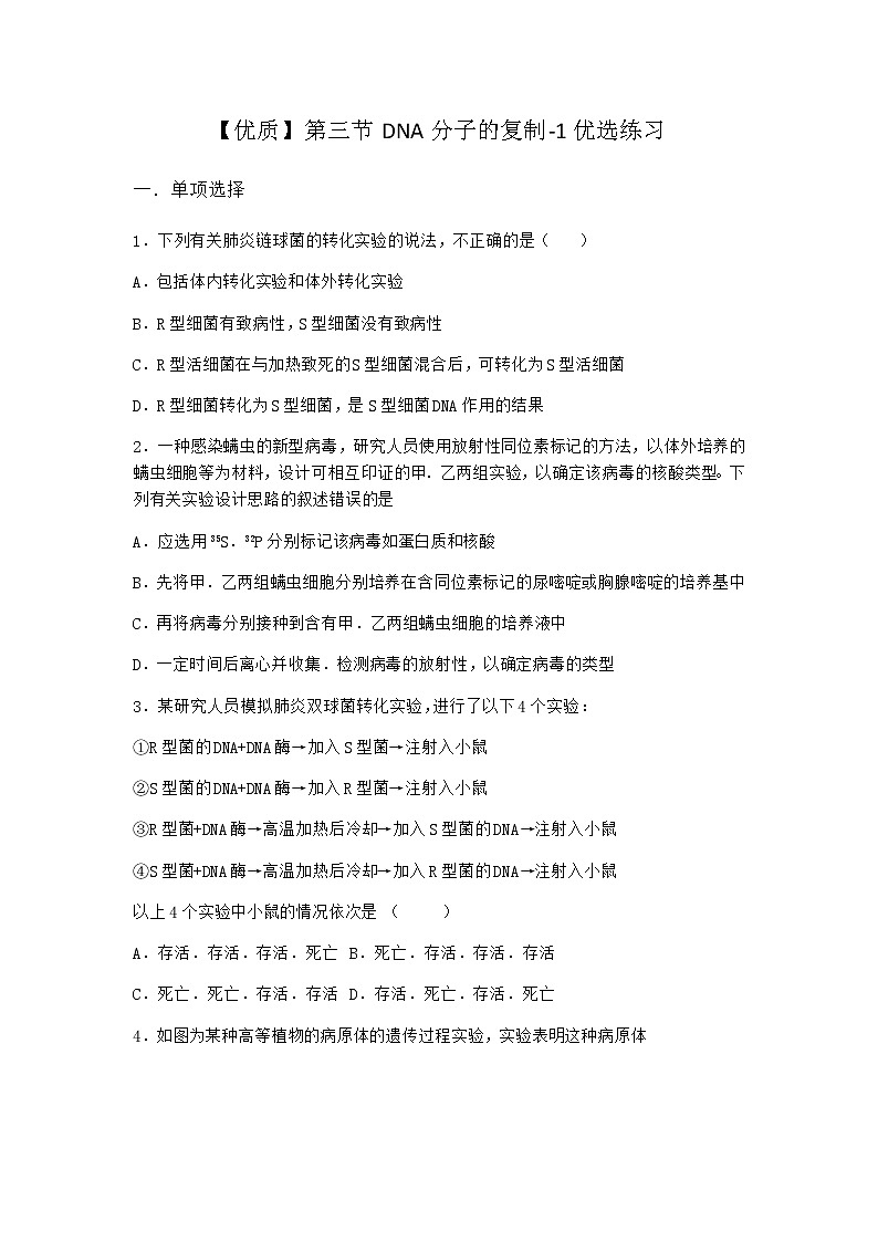 沪教版高中生物必修2第三节DNA分子的复制优选作业含答案5第1页