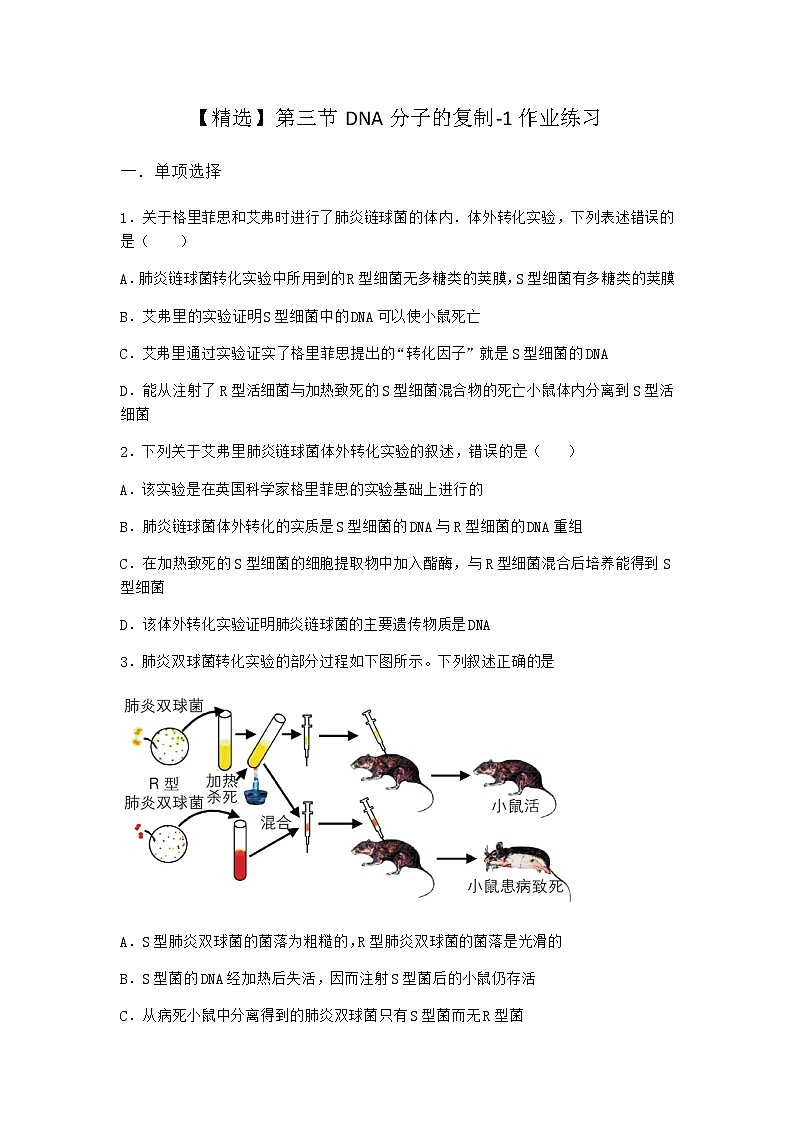 沪教版高中生物必修2第三节DNA分子的复制作业含答案2第1页