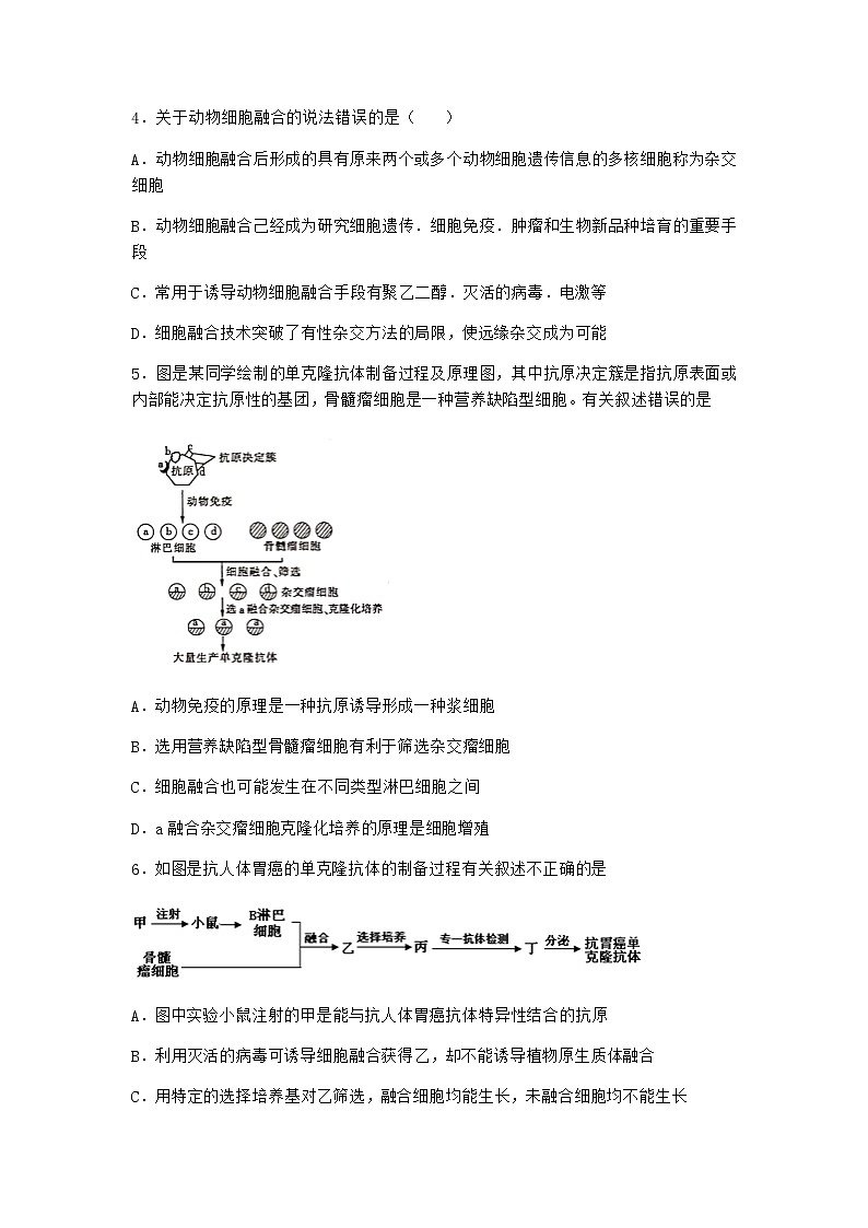 沪教版高中生物选择性必修3动物细胞培养经历原代培养和传代培养同步作业含答案502