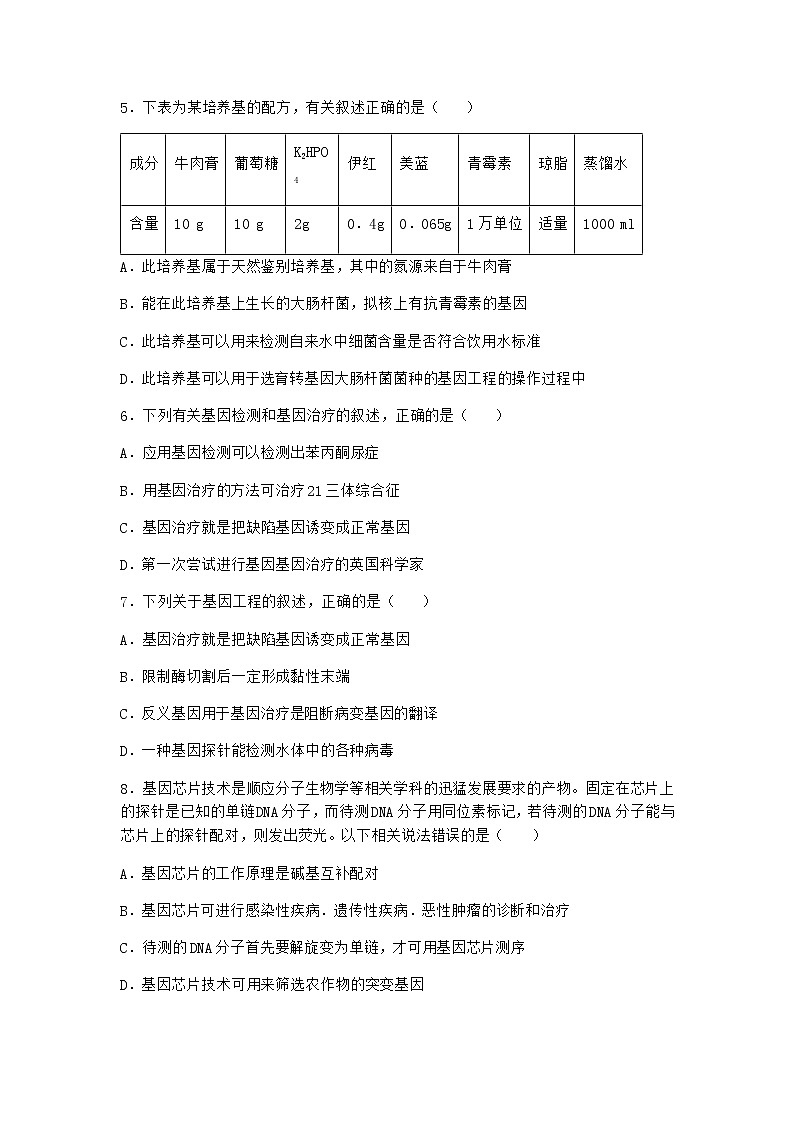 沪教版高中生物选择性必修3基因工程赋予农作物新的优良性状作业含答案7第2页