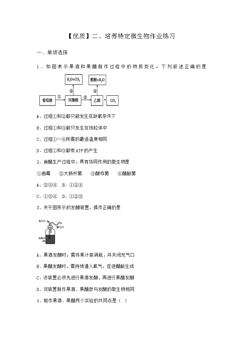 沪教版高中生物选择性必修3第一章第二节培养特定微生物作业含答案3第1页