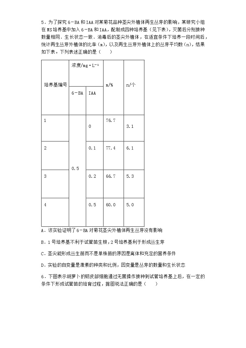 北师大版高中生物选择性必修3第一节植物细胞工程课堂作业含答案4第2页
