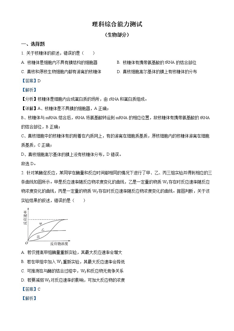 2023教育部新课标四省联考(安徽省、云南省、、黑龙江省)高三下学期2月高考适应性考试理科生物含解析01