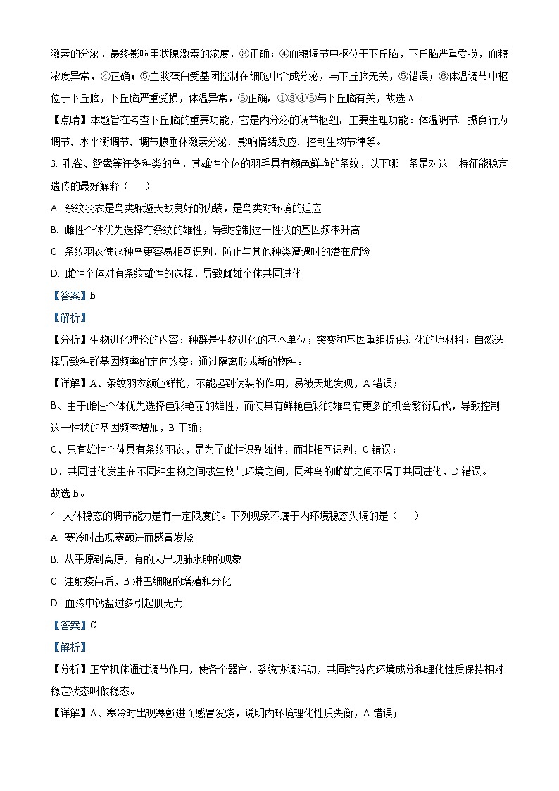 2023成都东部新区养马高级中学高二上学期期中考试生物含解析02