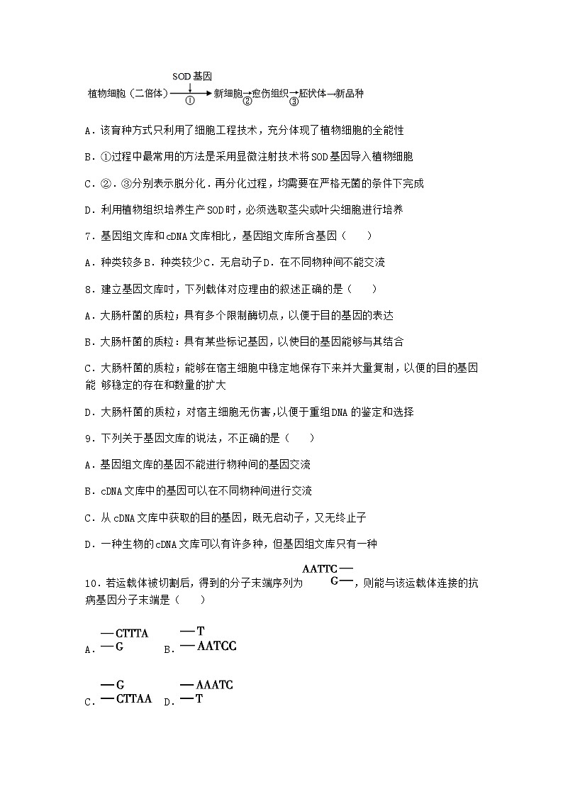 北师大版高中生物选择性必修3第三节基因工程的操作程序课时作业含答案2第3页