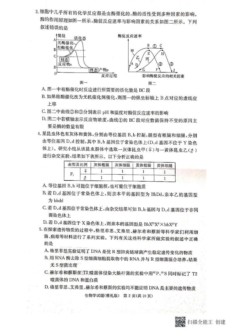湖南省长沙市雅礼中学2022-2023学年高三下学期月考卷（六）生物试题02