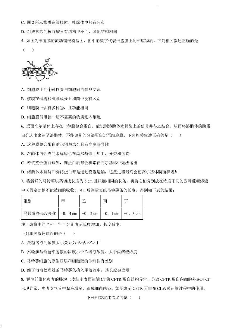2022-2023学年河南省商开大联考高一上学期期末考试生物试题PDF版第2页