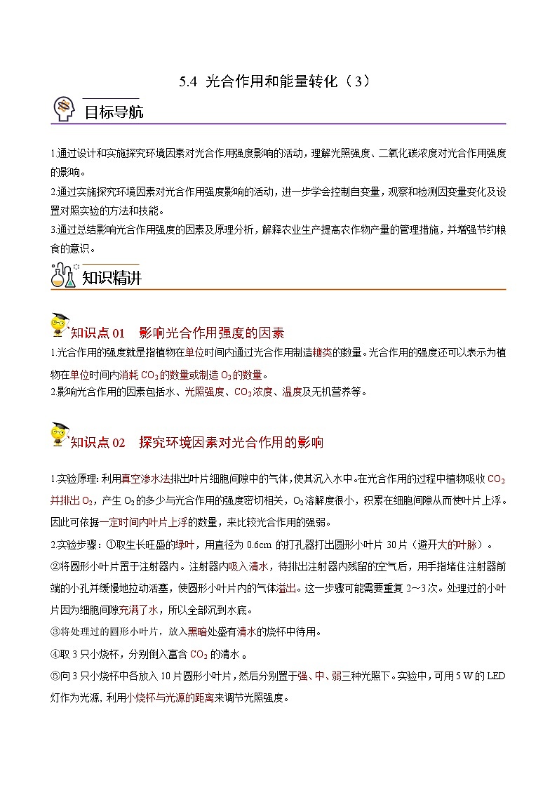 5.4 光合作用和能量转化(第3课时)(教师版)-高一生物同步精品讲义(人教2019必修1)01