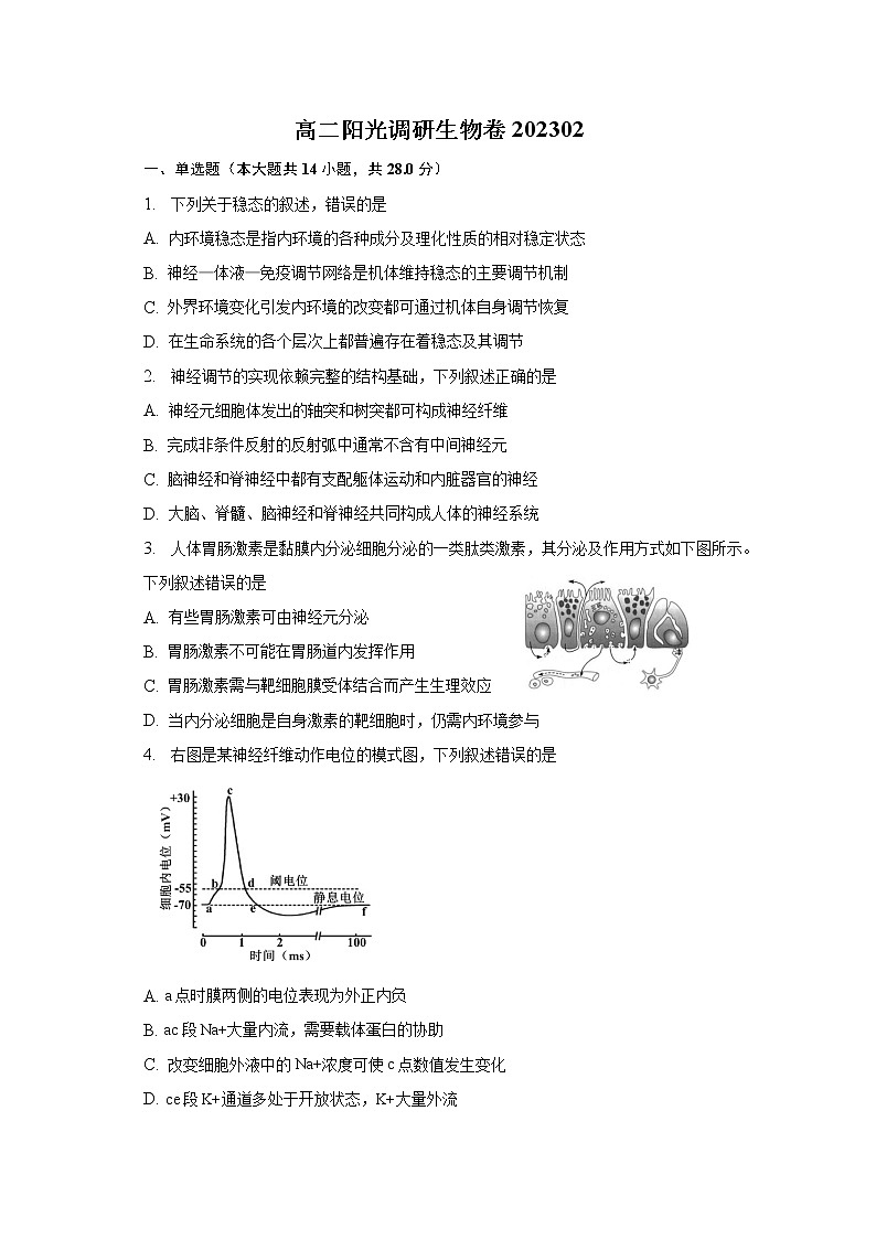 2023苏州高二上学期期末学业质量阳光指标调研试题生物含解析01