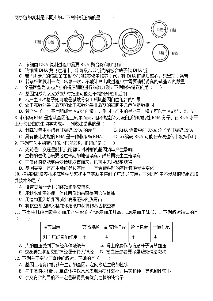 江苏省扬州中学2022-2023学年高三下学期3月调研生物试题02