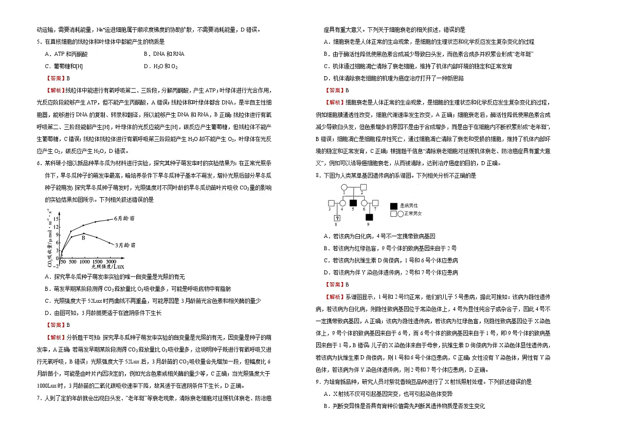 高中生物高考 2021届高考考前冲刺卷 生物(十四) 教师版第2页