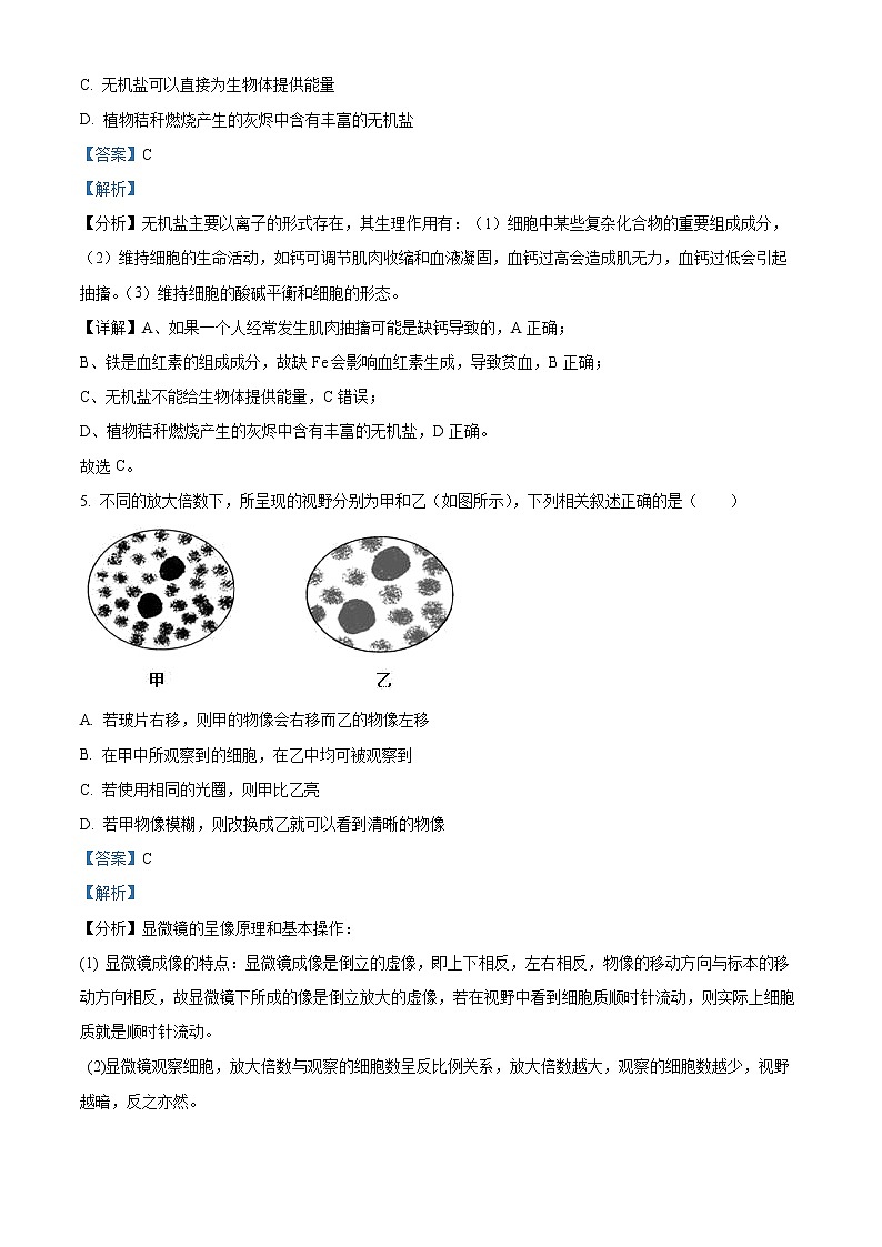 2022天津河西区高一上学期期末生物试题含解析03
