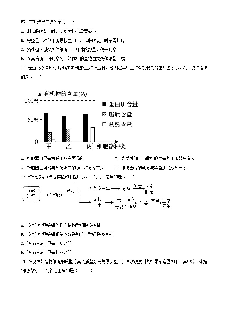 2022天津河西区高一上学期期末生物试题含解析03