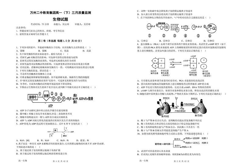 高一生物试题第1页