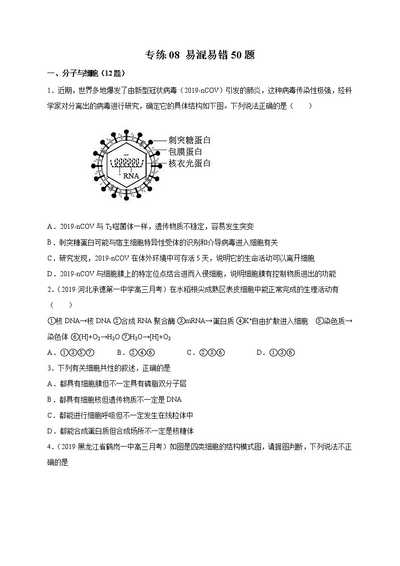 高中生物高考专练08 易混易错 题-2020年高考生物总复习考点必杀800题(原卷版)第1页