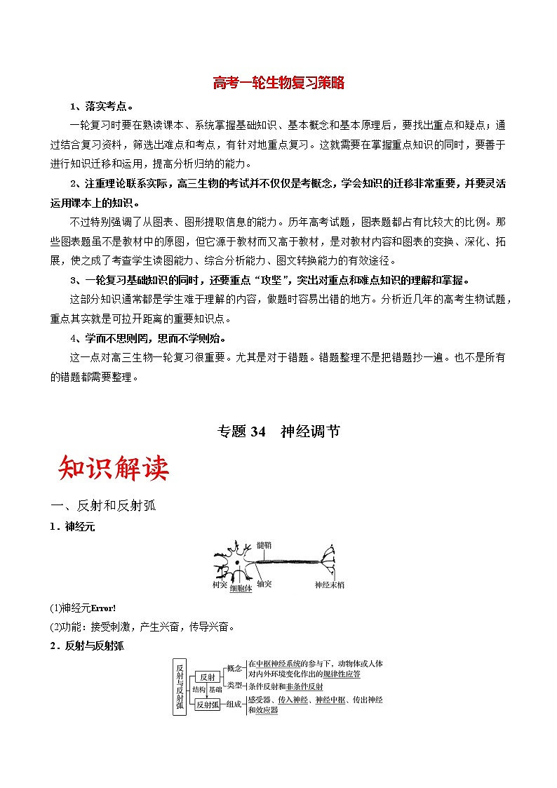 专题34 神经调节(教师版)第1页