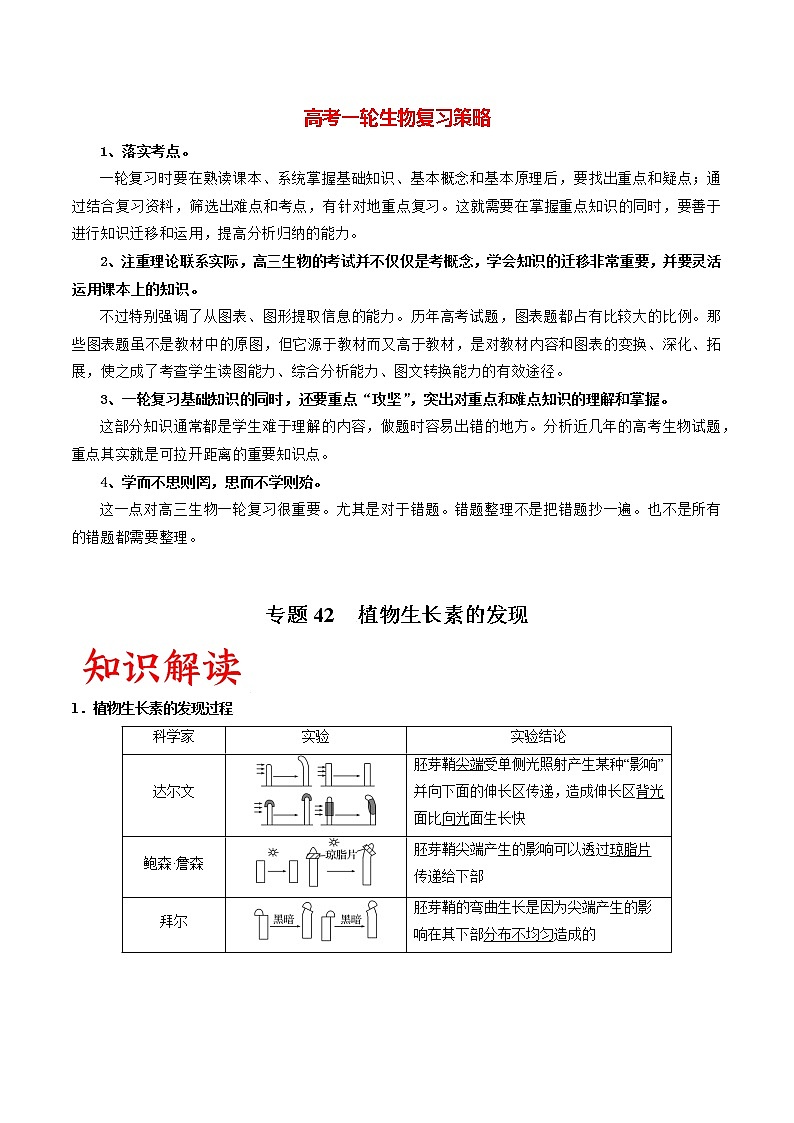 专题42 植物生长素的发现(教师版)第1页