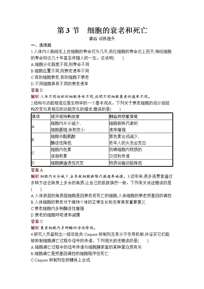 第6章 第3节 细胞的衰老和死亡 试卷01