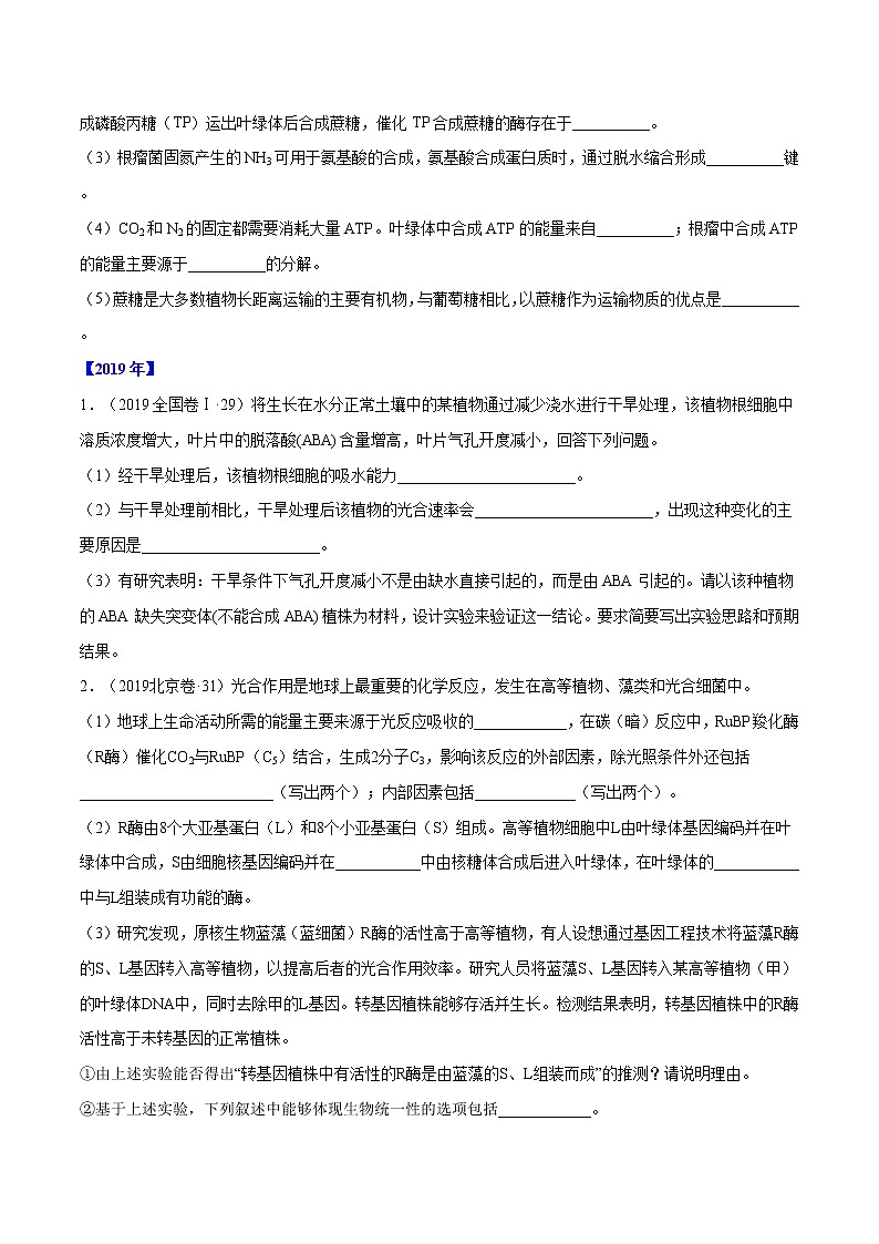 高中生物高考专题14 光合作用与呼吸作用综合-十年(2011-2020)高考真题生物分项详解(原卷版)第3页