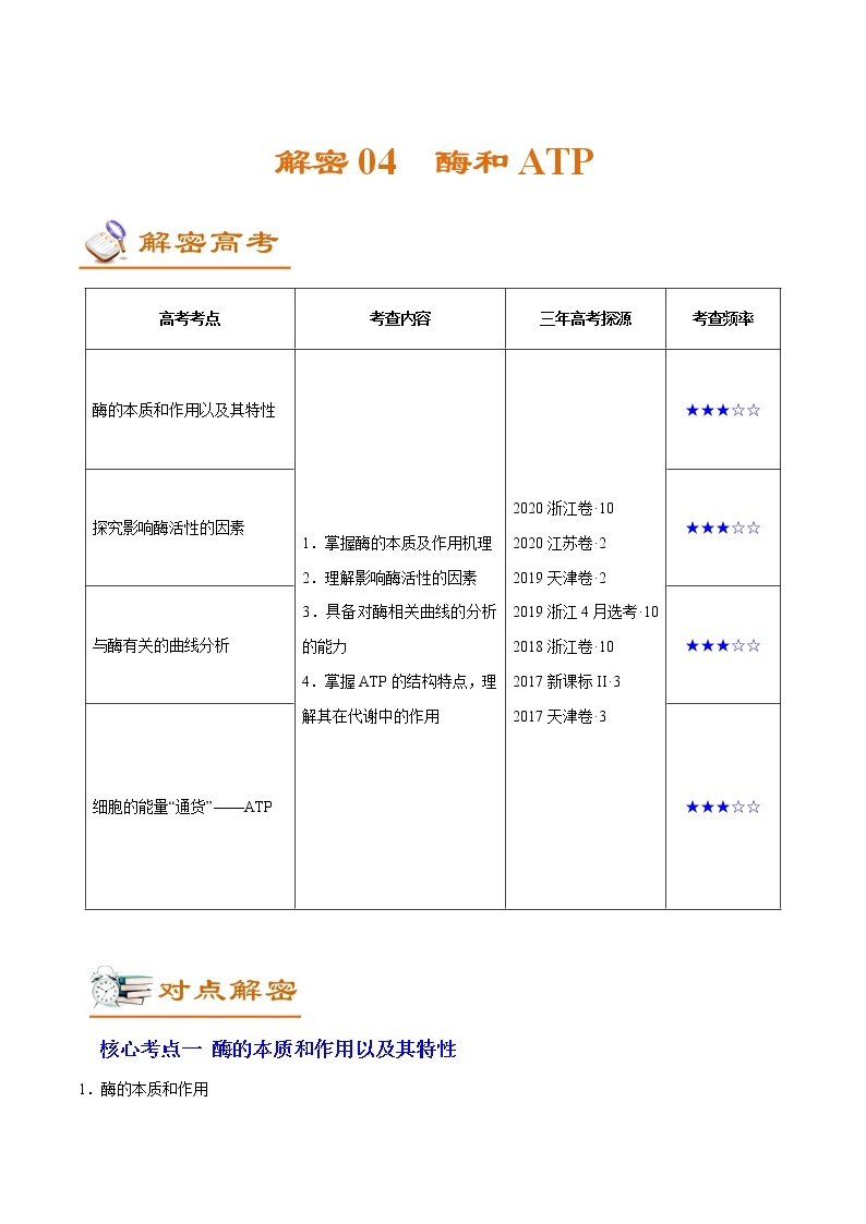 高中生物高考解密04 酶和ATP（讲义）-【高频考点解密】2021年高考生物二轮复习讲义+分层训练01