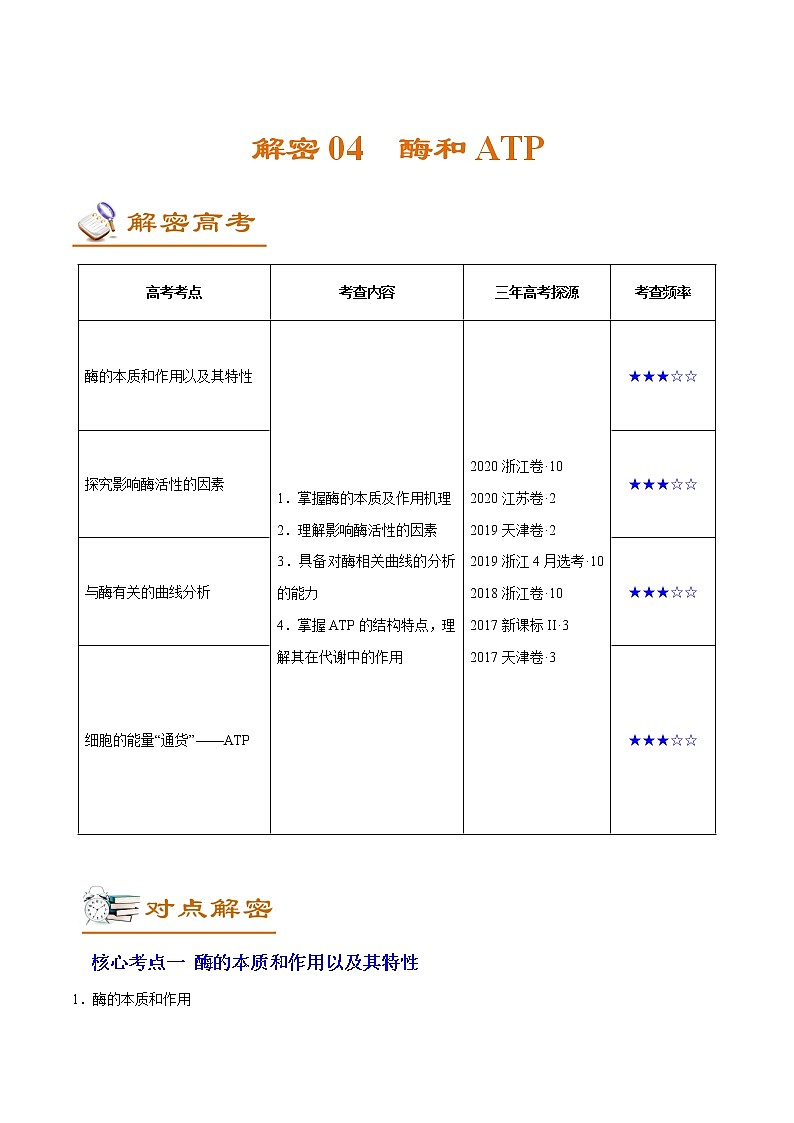 高中生物高考解密04 酶和ATP(讲义)-【高频考点解密】2021年高考生物二轮复习讲义+分层训练第1页