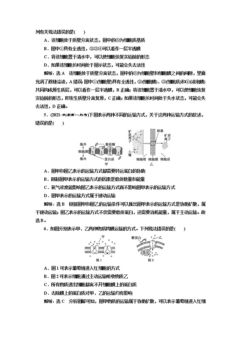 阶段验收评价(三) 细胞的物质输入和输出 试卷02