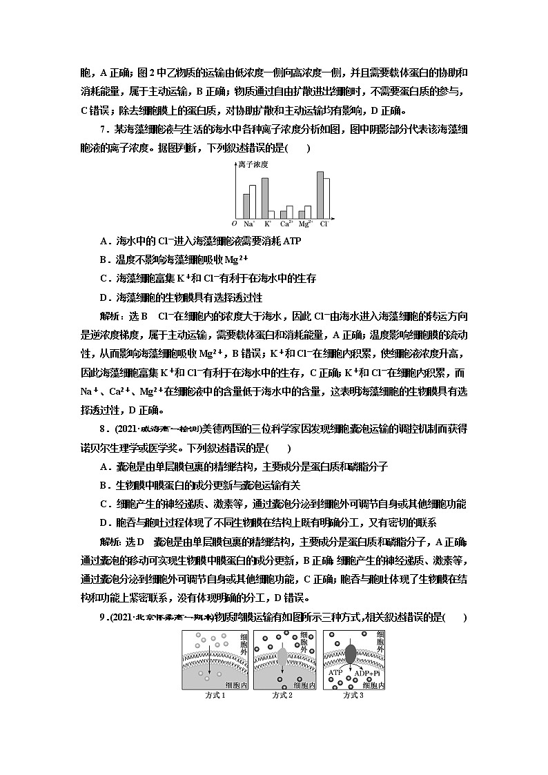阶段验收评价(三) 细胞的物质输入和输出 试卷03